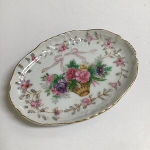 Vintage Lipper & Mann Bristol Garden Floral Porcelain Oval Trinket Dish Japan